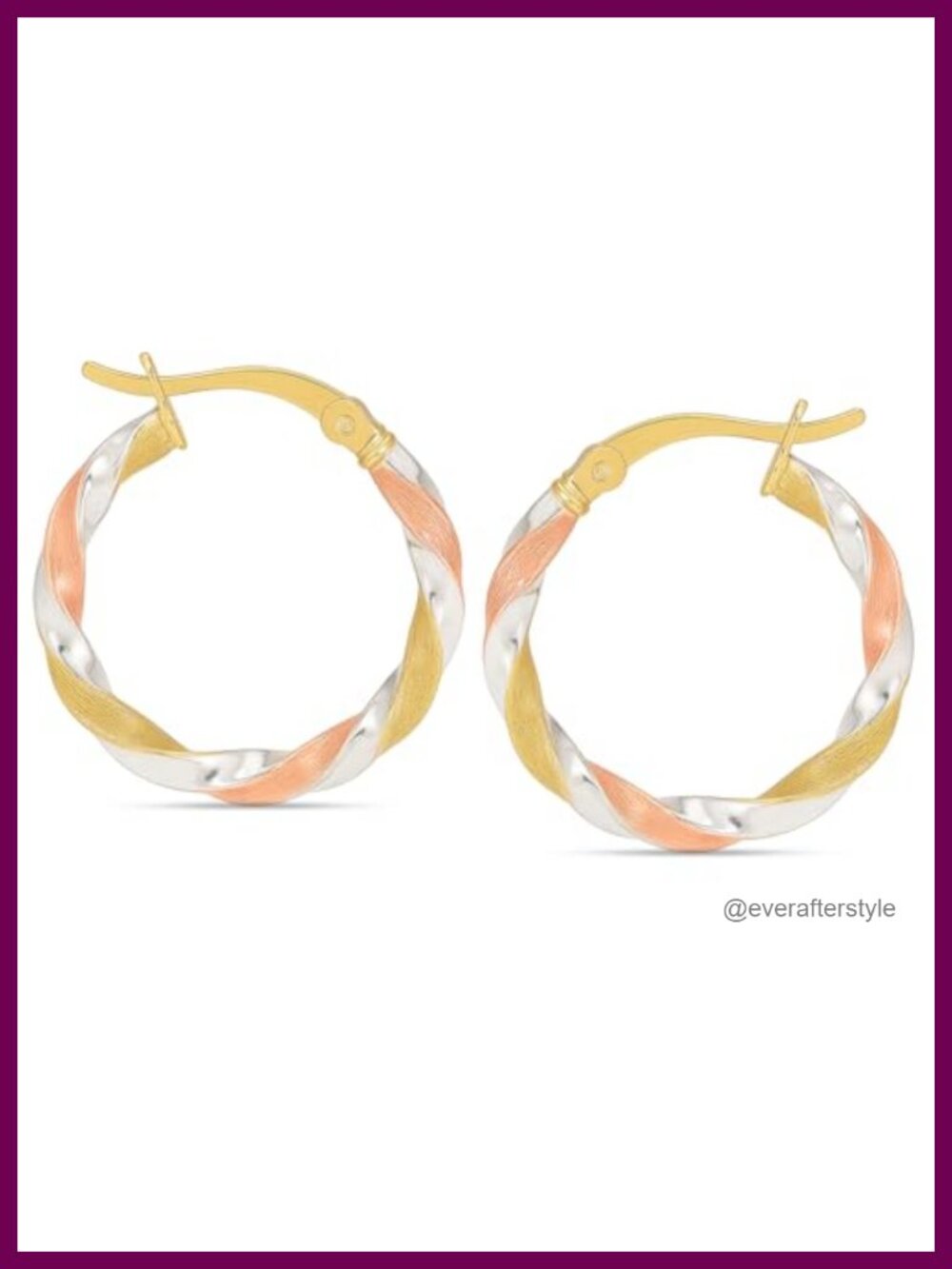 Real 925 Sterling Silver Three-Tone Twisted Hoop Earrings for Women, Click-Top